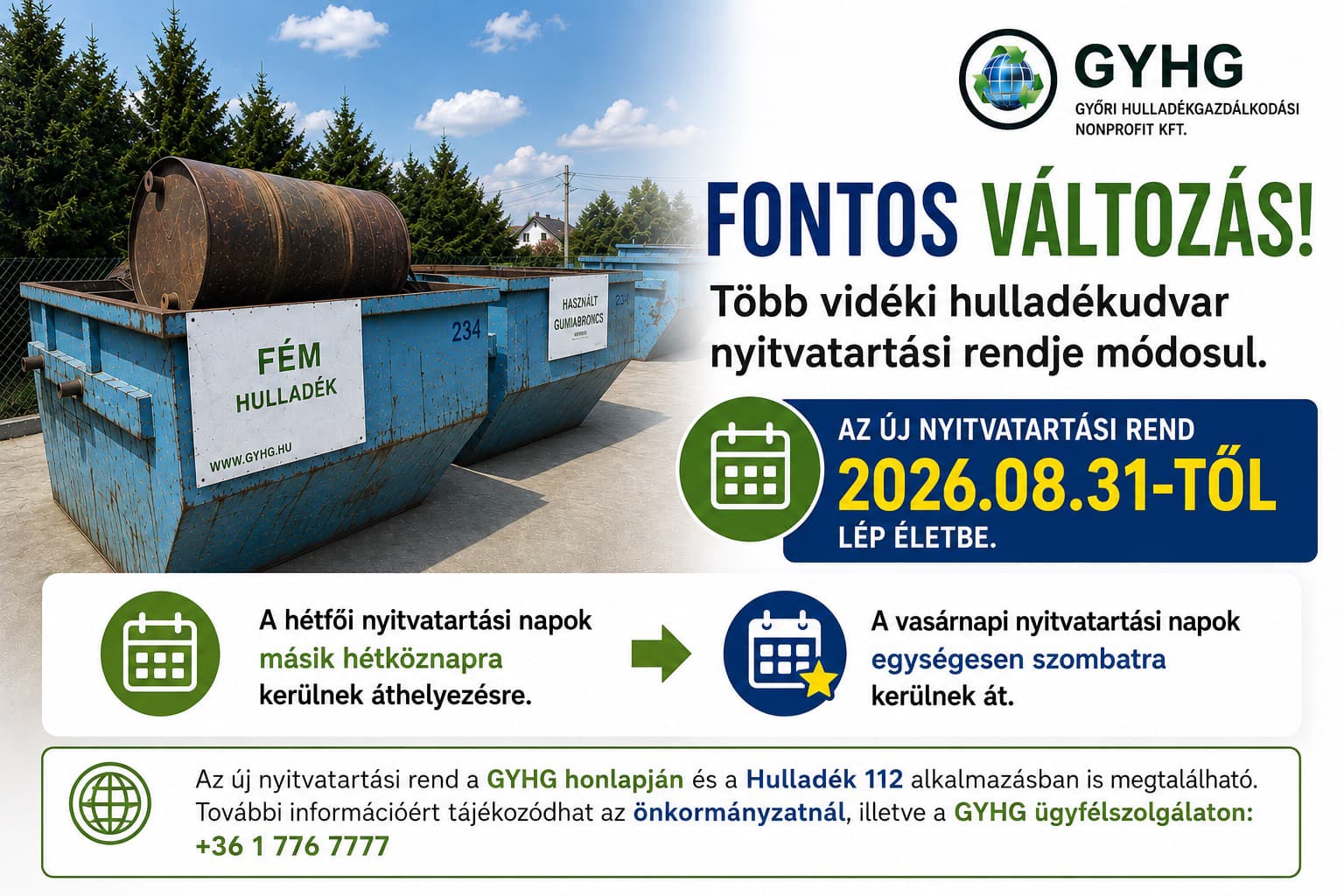Változik a hulladékudvarok nyitvatartása